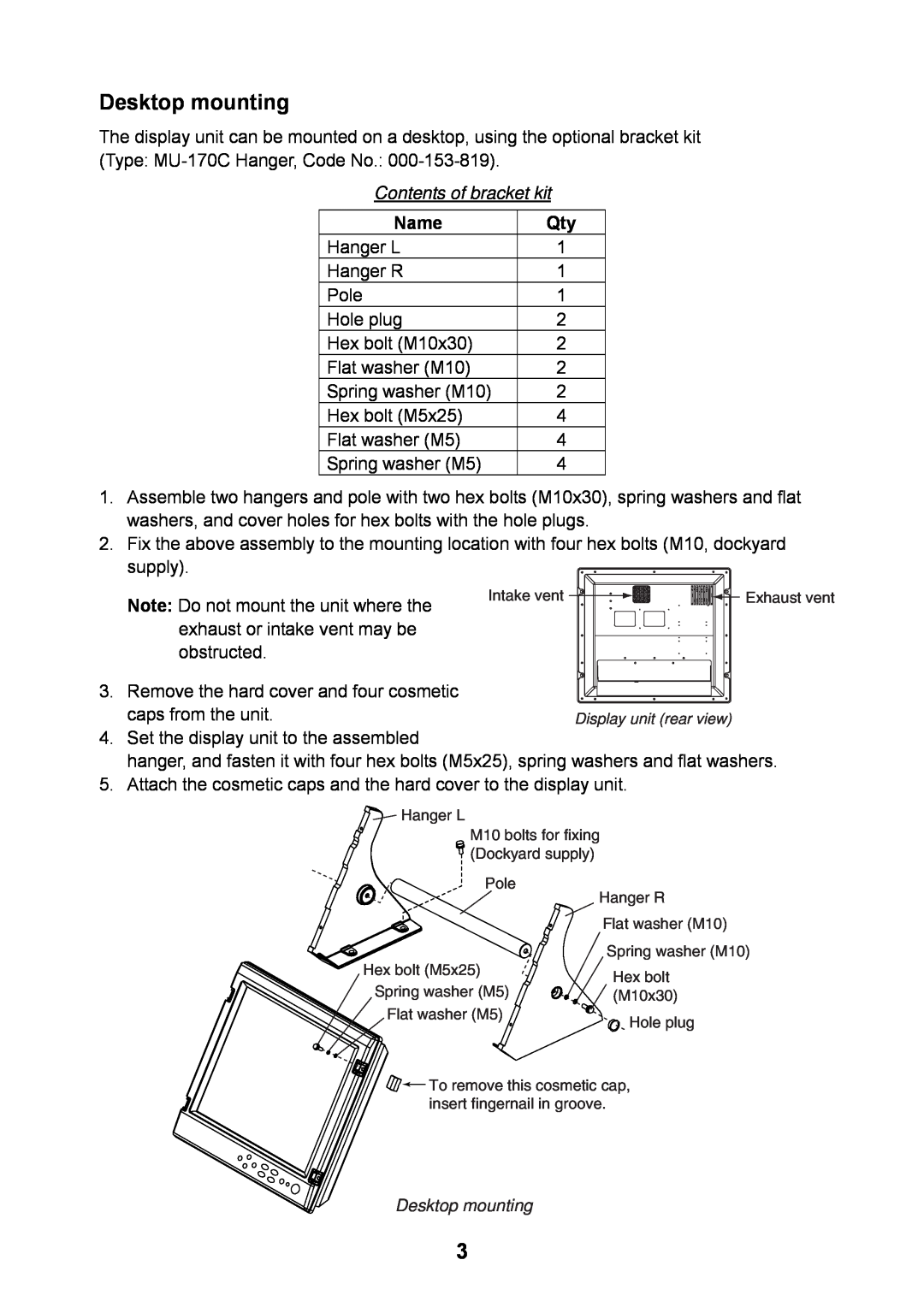 Furuno MU-170C manual Desktop mounting, Name 