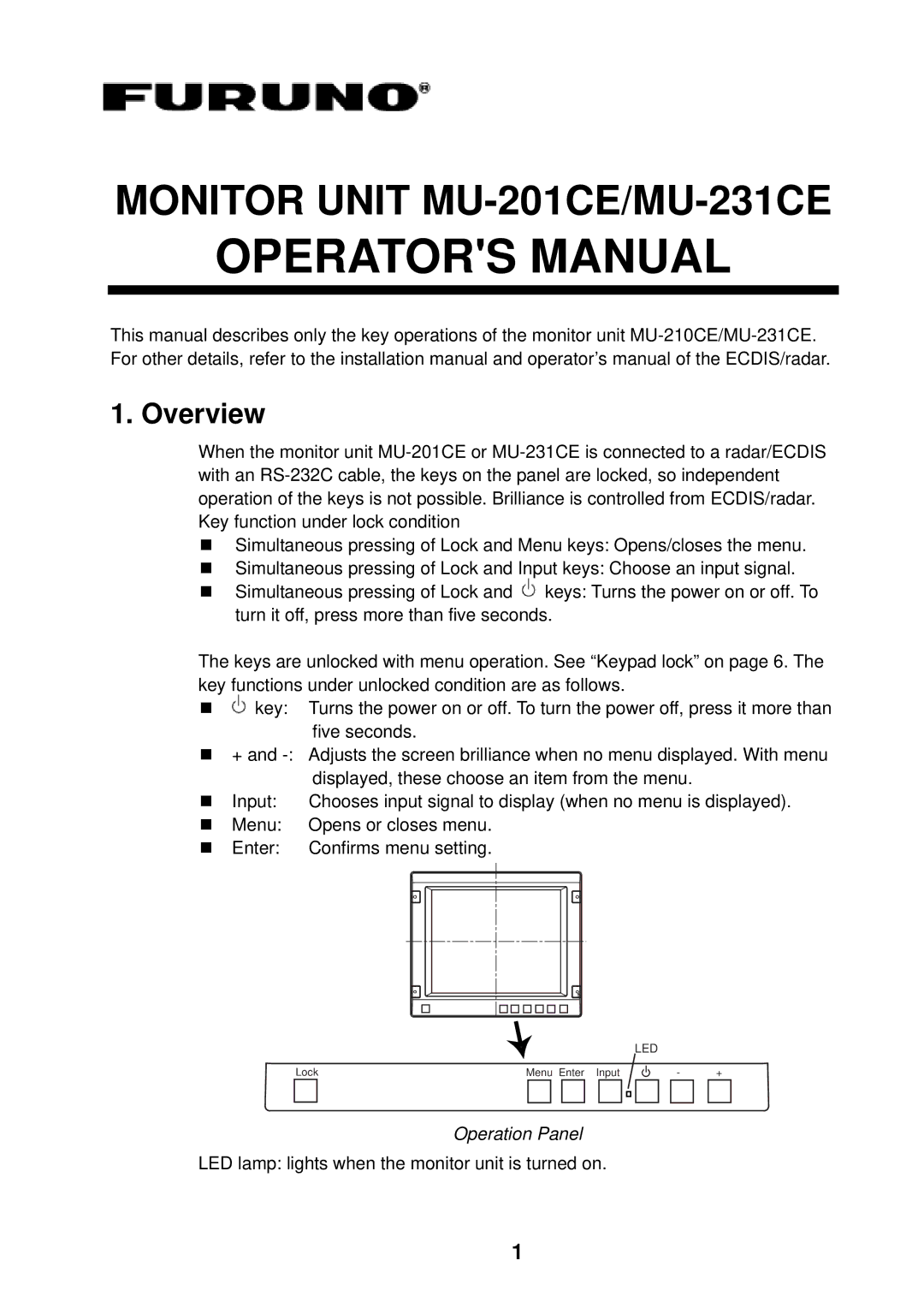 Furuno MU-231CE, MU-201CE installation manual Operators Manual, Overview 