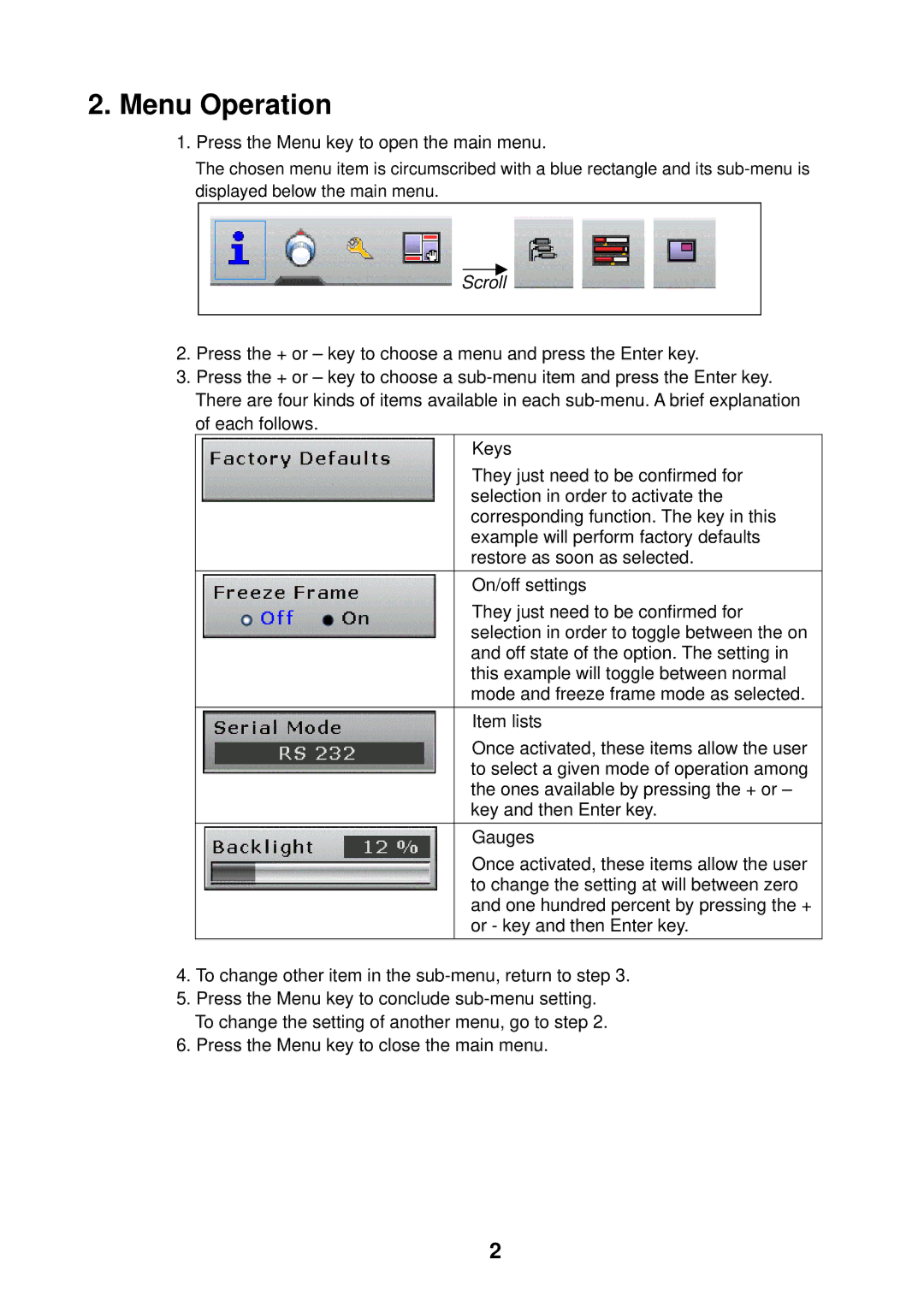 Furuno MU-201CE, MU-231CE installation manual Menu Operation, Scroll 