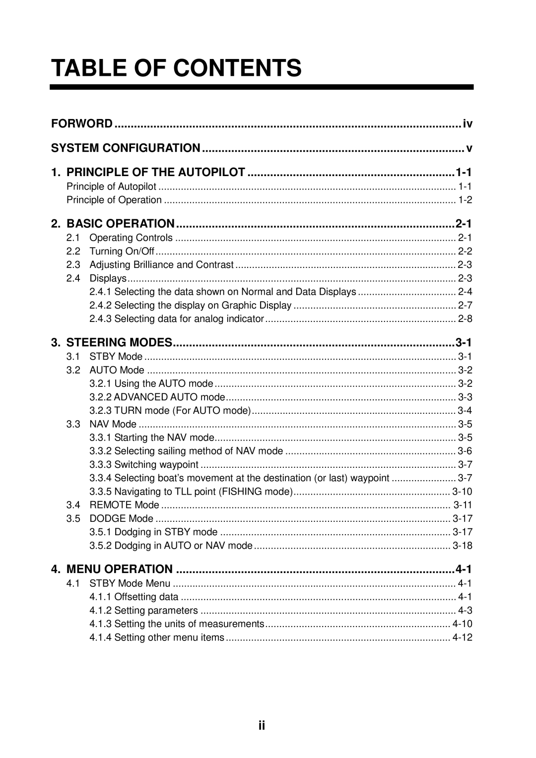 Furuno NAVpilot-500 manual Table of Contents 