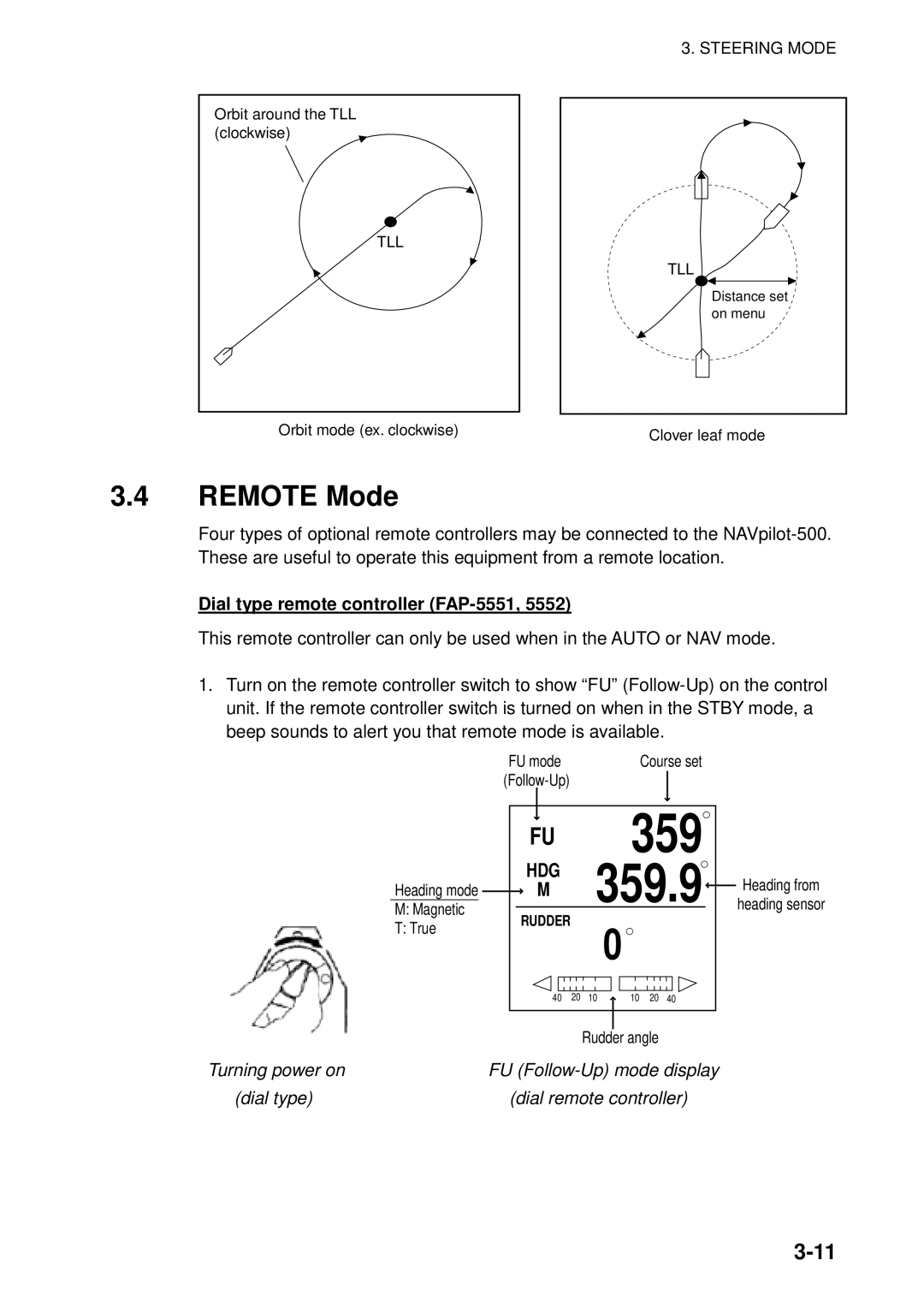Furuno NAVpilot-500 manual Remote Mode, Dial type remote controller FAP-5551 