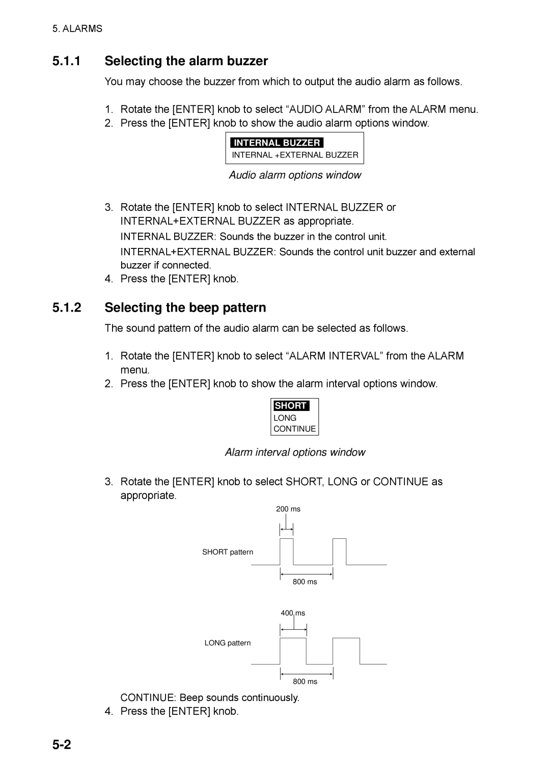 Furuno NAVpilot-500 manual Selecting the alarm buzzer, Selecting the beep pattern, Audio alarm options window 