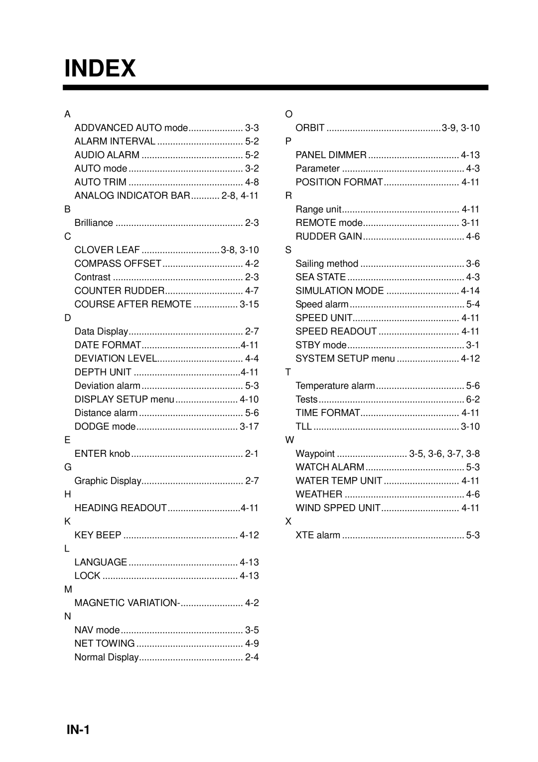 Furuno NAVpilot-500 manual Index, IN-1 