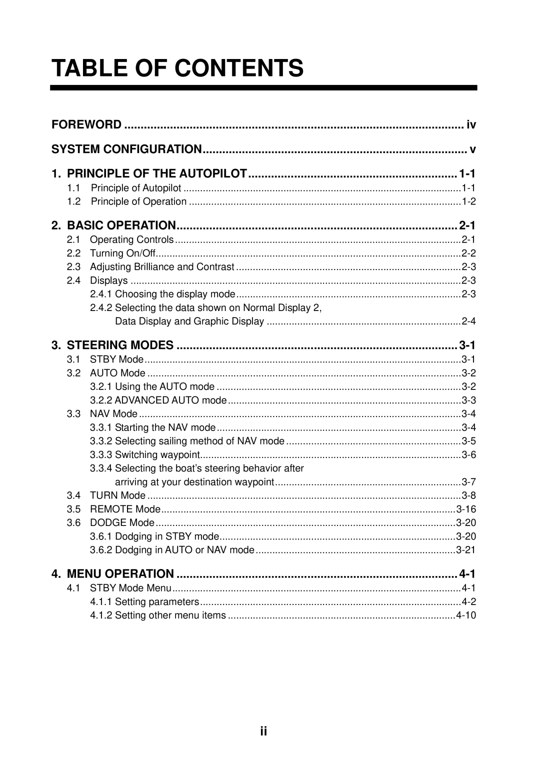 Furuno NAVpilot-500 manual Table of Contents 