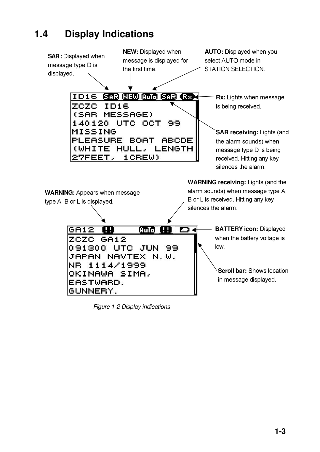 Furuno NX-300 manual Display Indications, SAR receiving Lights 