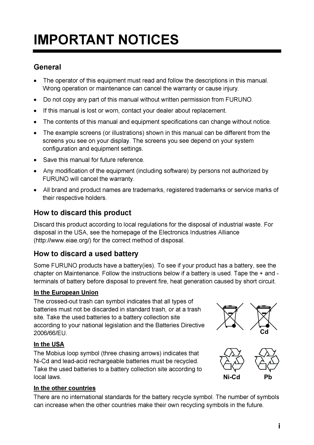 Furuno NX-300 manual Important Notices 