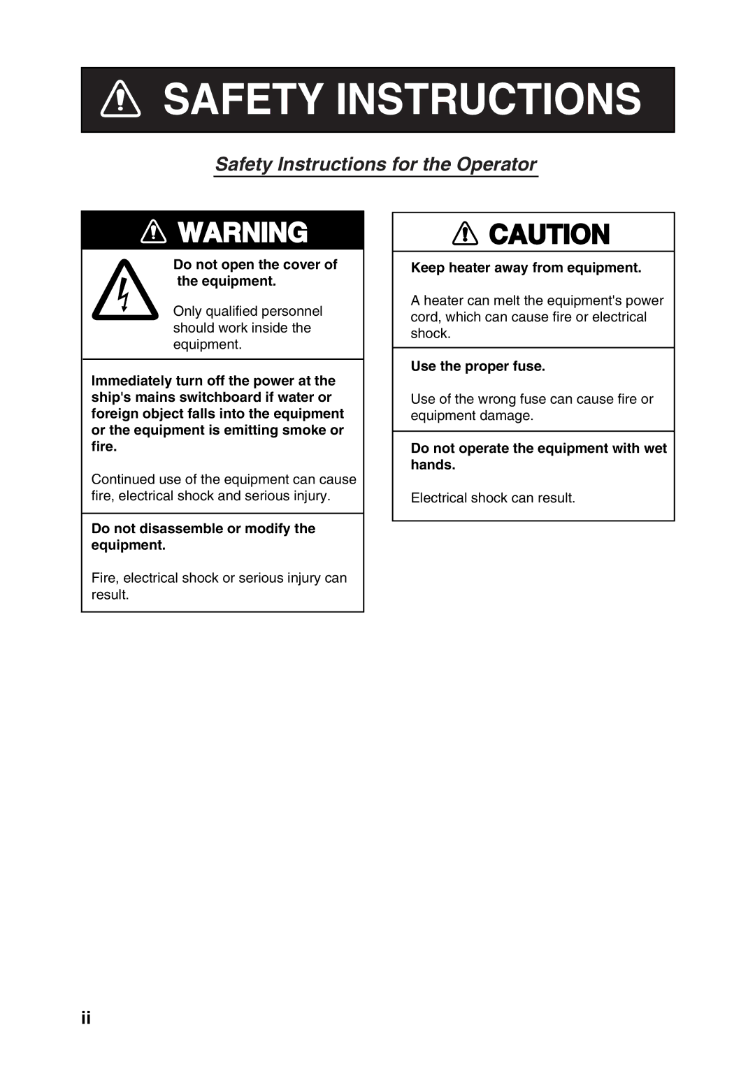 Furuno NX-300 manual Safety Instructions 