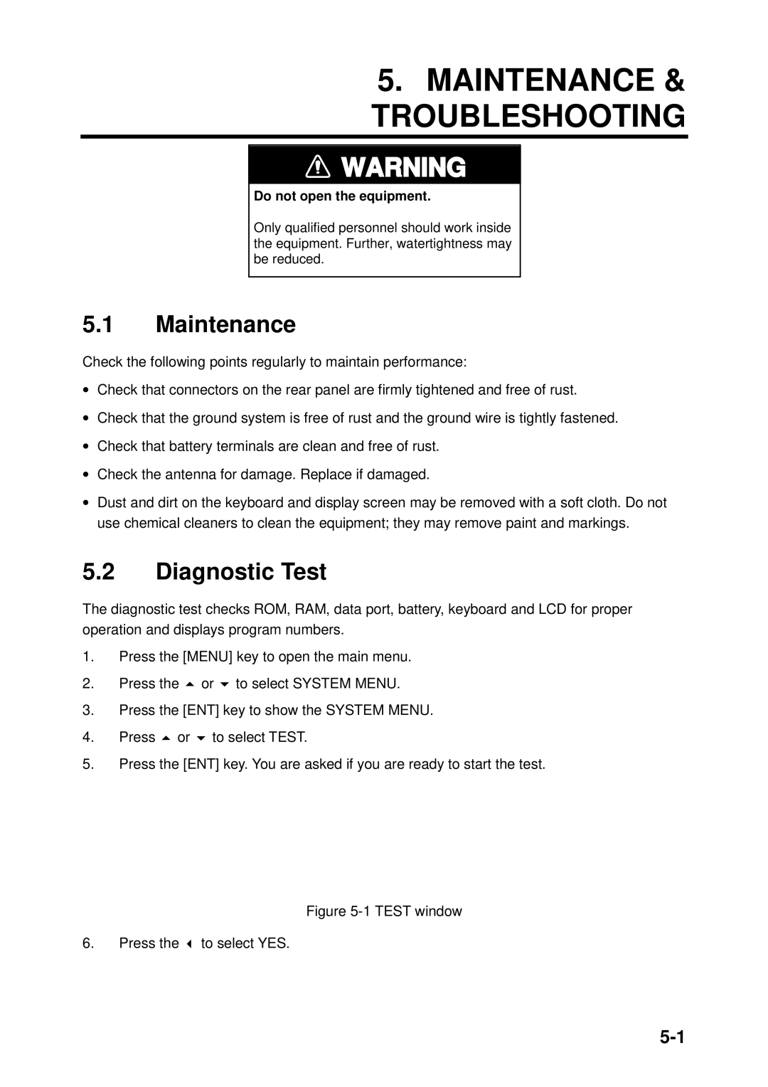 Furuno NX-300 manual Maintenance Troubleshooting, Diagnostic Test 