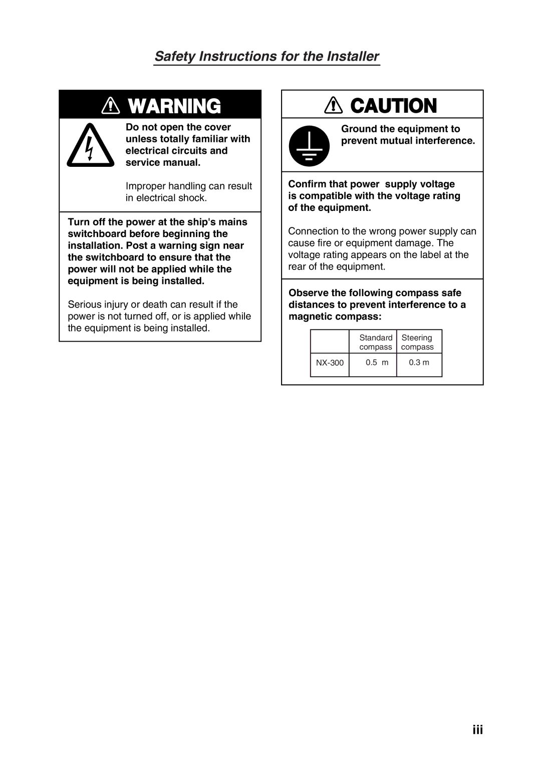 Furuno NX-300 manual Safety Instructions for the Installer 