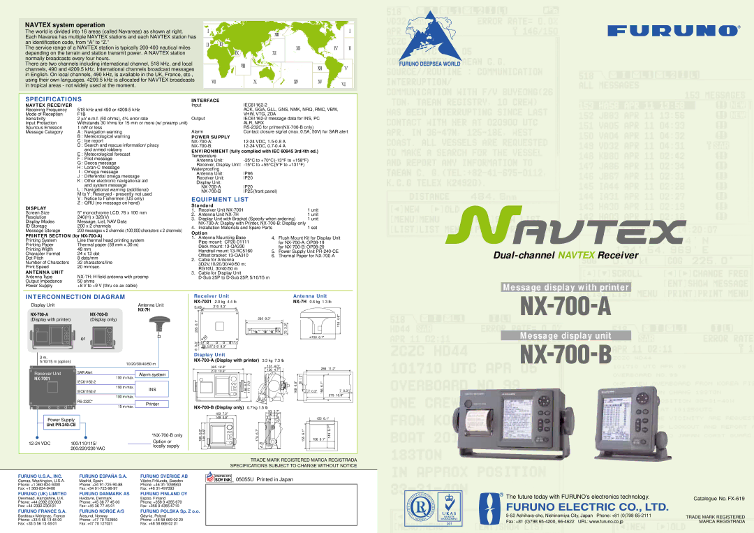 Furuno NX-700-B specifications Navtex system operation 