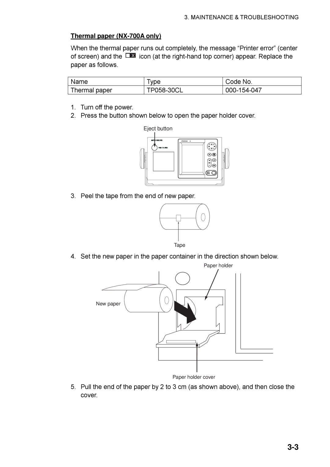 Furuno manual Thermal paper NX-700A only 