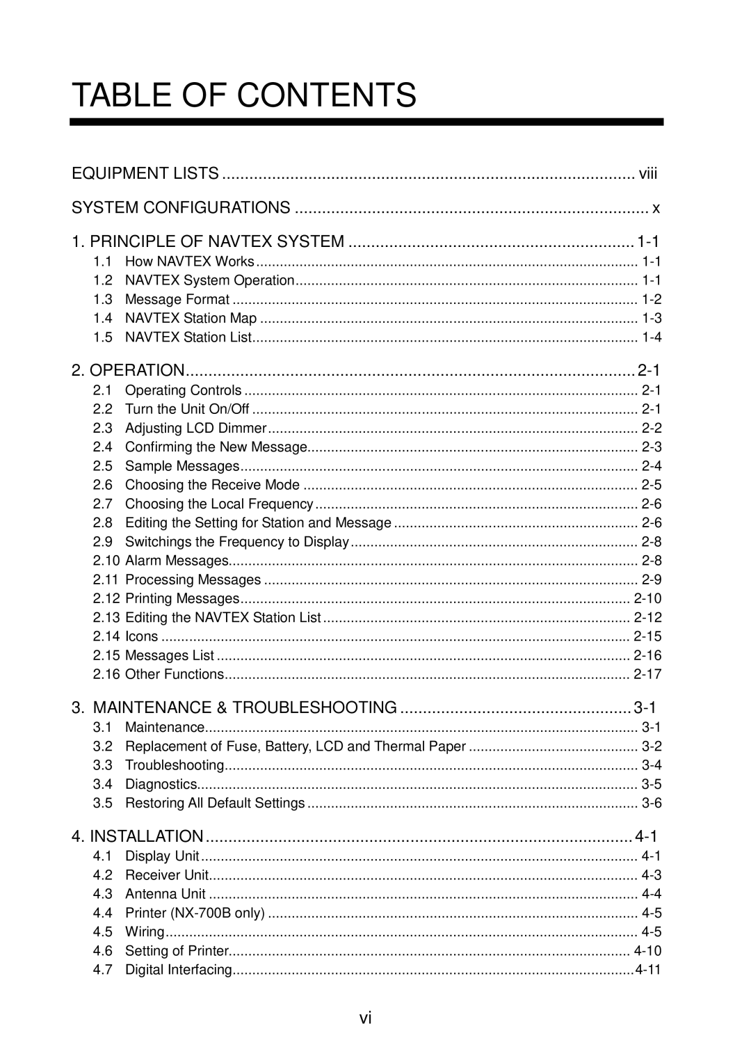 Furuno NX-700A manual Table of Contents 