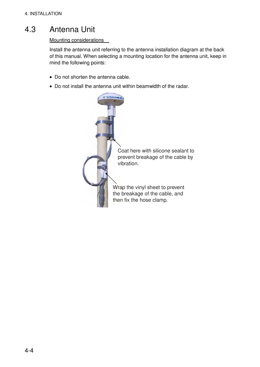 Furuno NX-700A/B manual Antenna Unit, Mounting considerations 