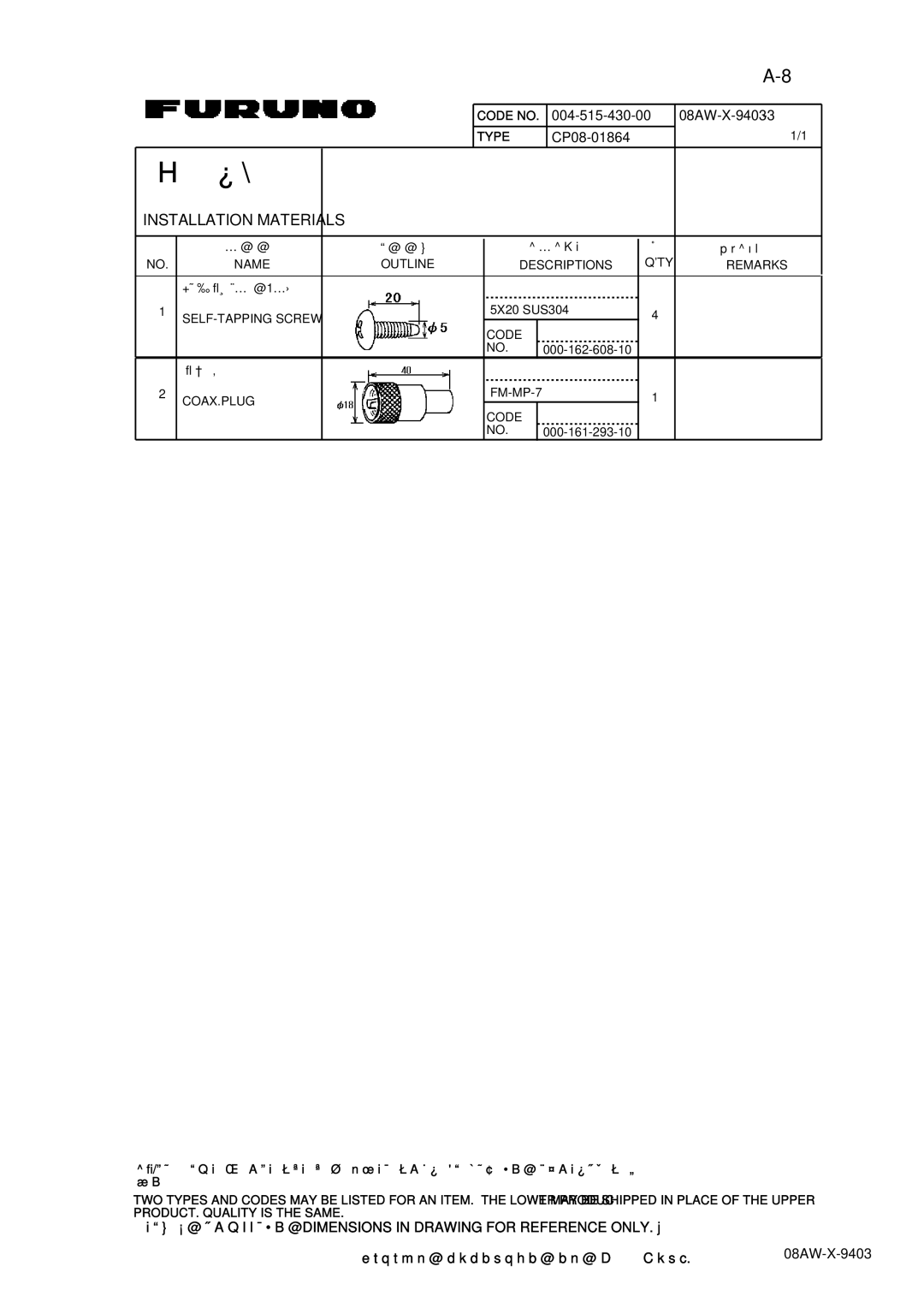 Furuno NX-700A/B manual 08AW-X-9403 