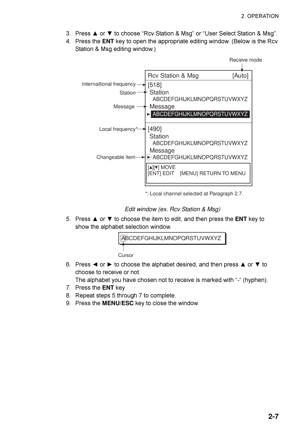 Furuno NX-700B manual Rcv Station & Msg Auto, Message, Edit window ex. Rcv Station & Msg 