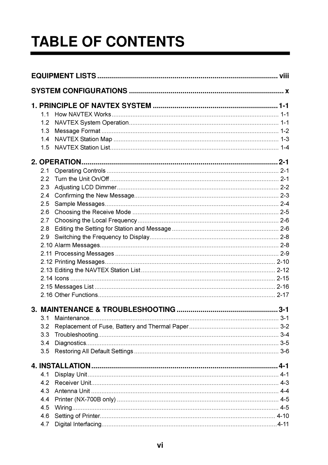 Furuno NX-700B manual Table of Contents 