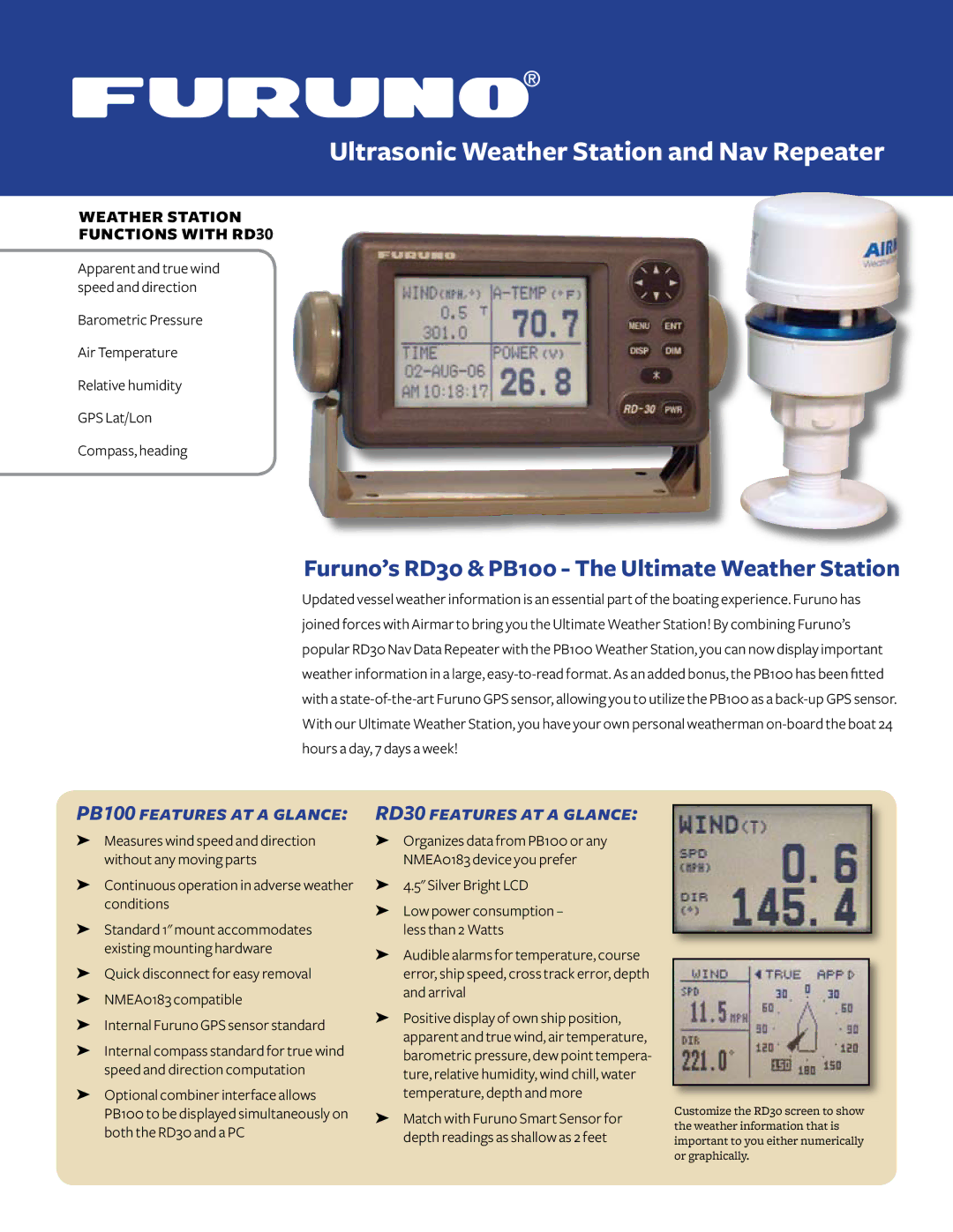 Furuno manual Ultrasonic Weather Station and Nav Repeater, Furuno’s RD30 & PB100 The Ultimate Weather Station 