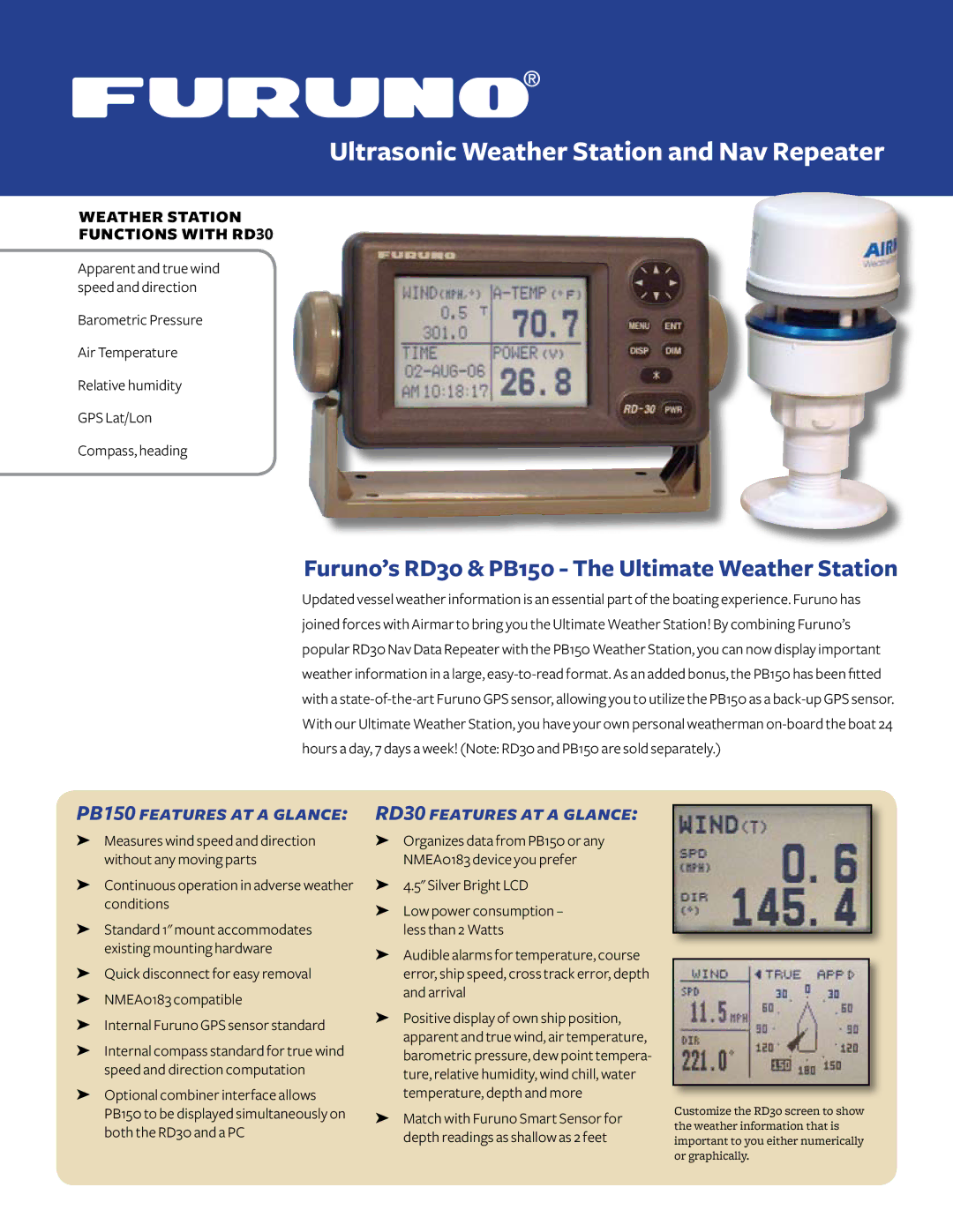 Furuno manual Ultrasonic Weather Station and Nav Repeater, Furuno’s RD30 & PB150 The Ultimate Weather Station 