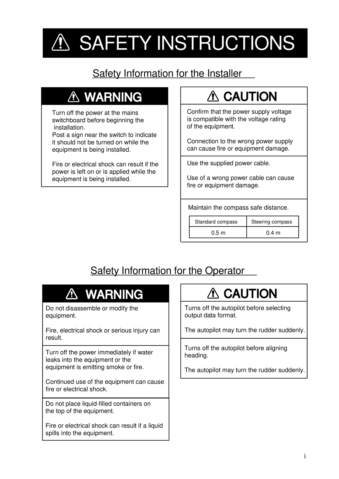 Furuno PG-1000 manual Safety Instructions 