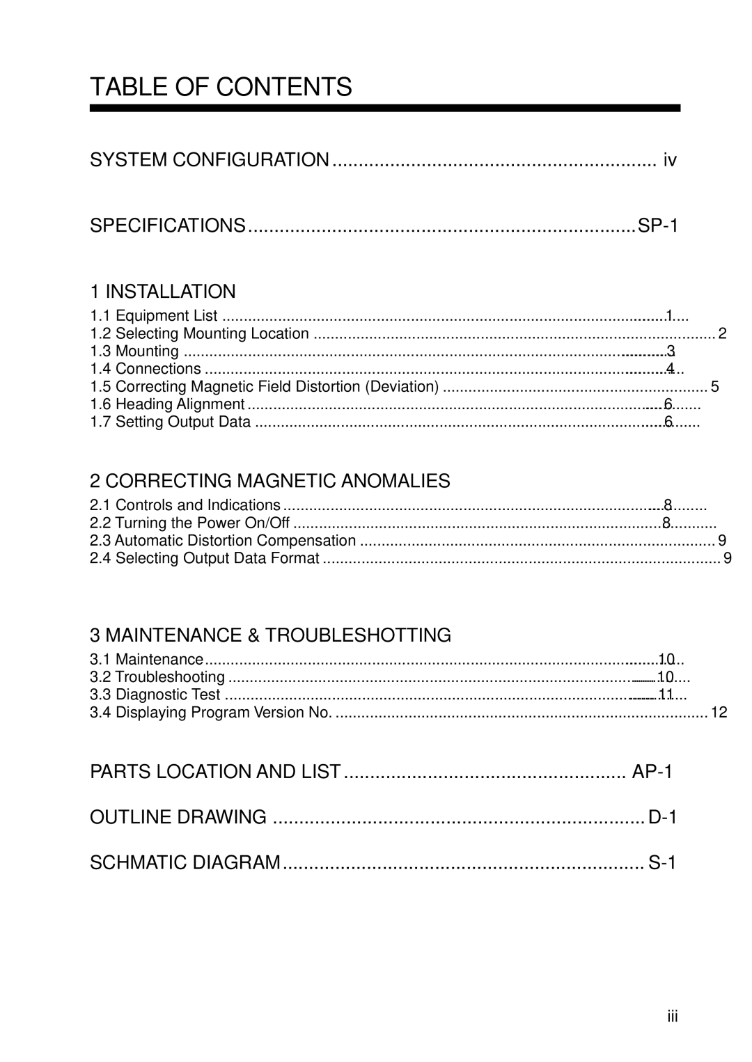 Furuno PG-1000 manual Table of Contents 