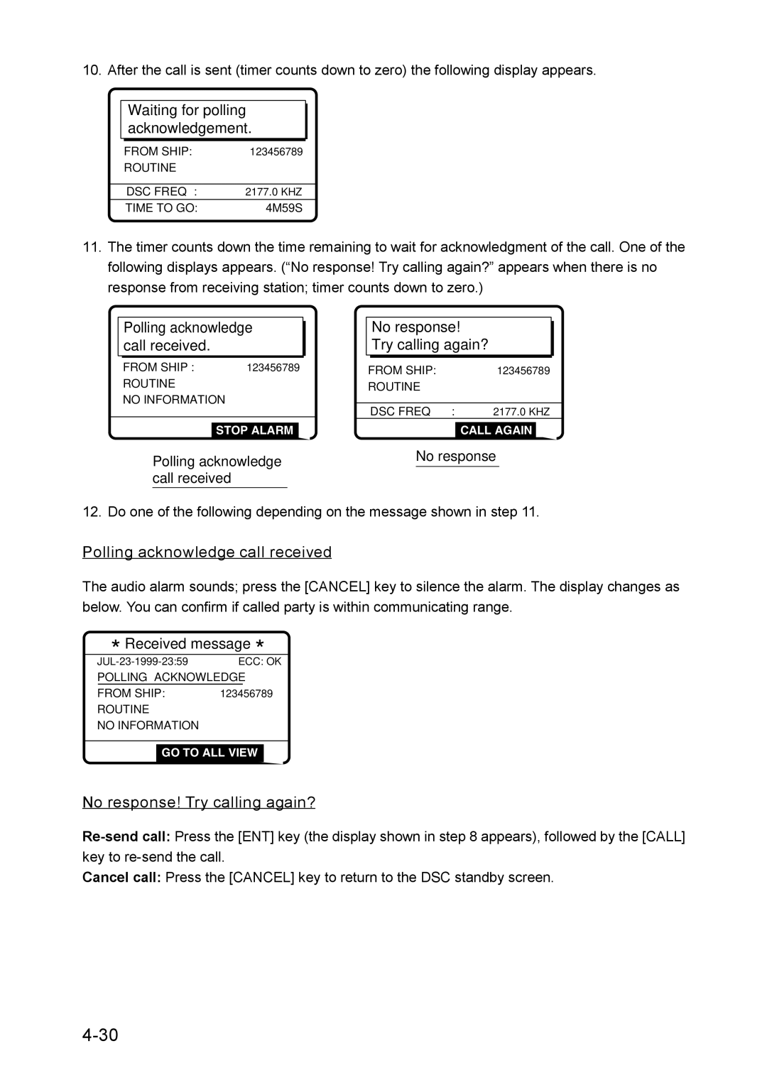 Furuno RC-1500-1T manual Polling acknowledge call received, No response! Try calling again? 