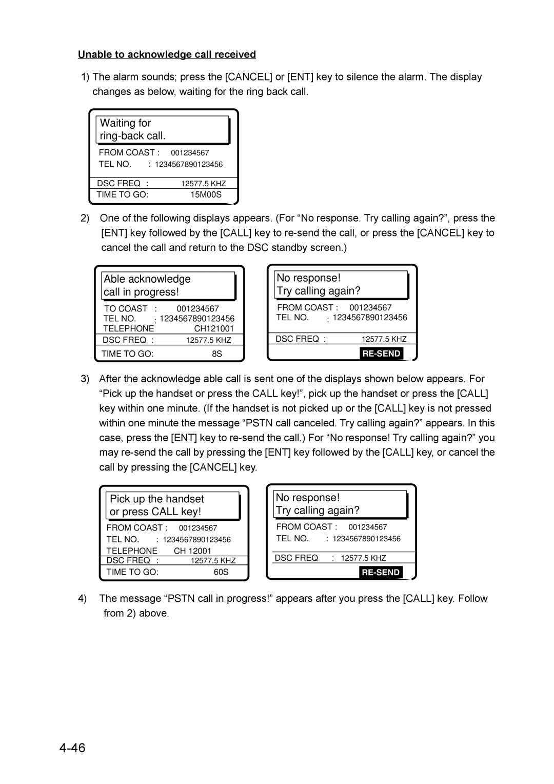 Furuno RC-1500-1T manual Unable to acknowledge call received 