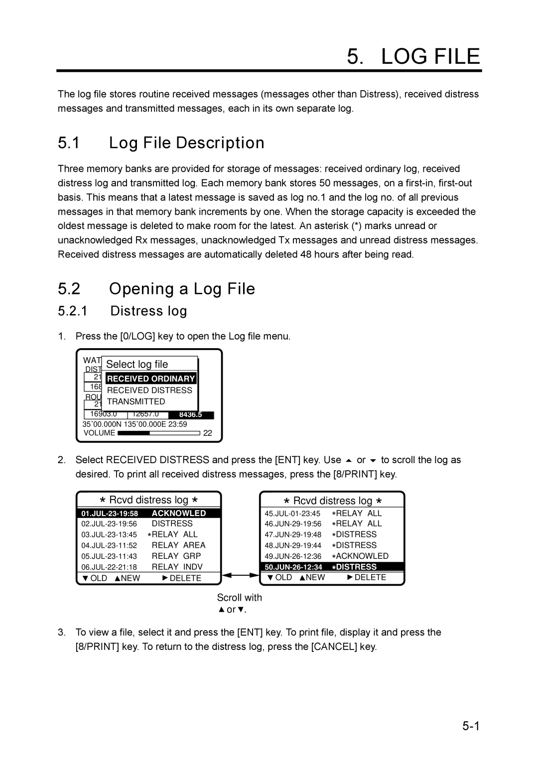 Furuno RC-1500-1T manual Log File Description, Opening a Log File, Distress log 