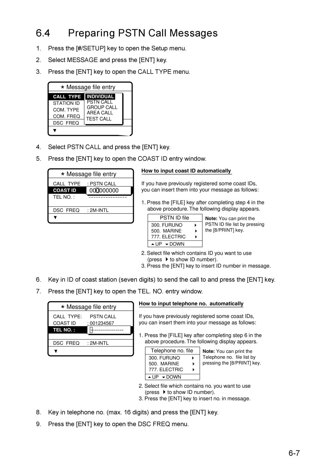 Furuno RC-1500-1T manual Preparing Pstn Call Messages, 000000000 