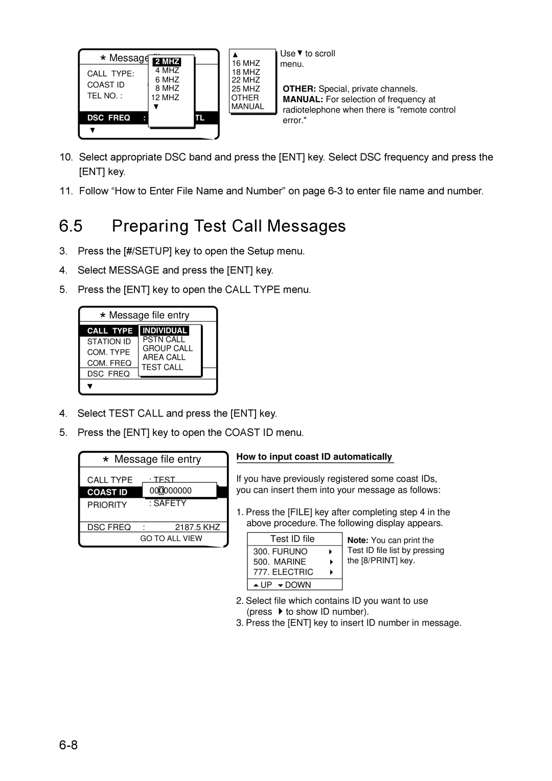 Furuno RC-1500-1T manual Preparing Test Call Messages 