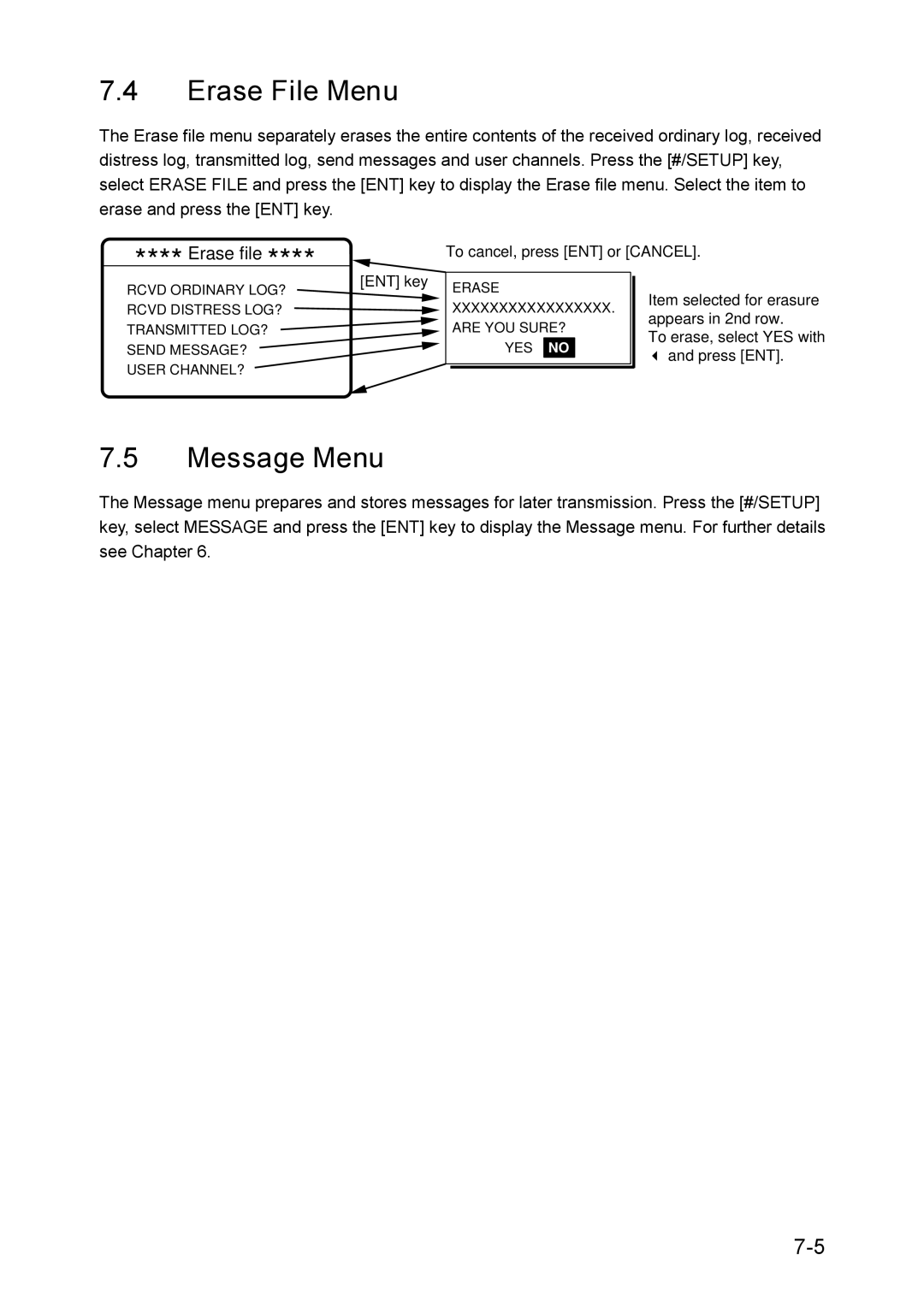 Furuno RC-1500-1T manual Erase File Menu, Message Menu 