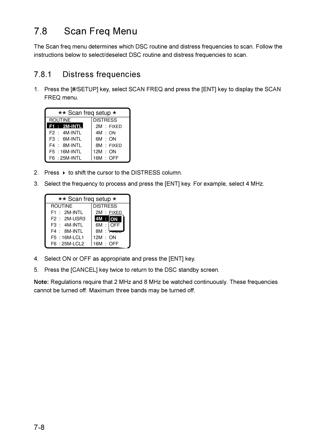 Furuno RC-1500-1T manual Scan Freq Menu, Distress frequencies 