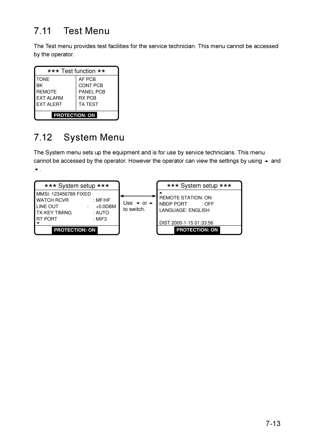 Furuno RC-1500-1T manual Test Menu, System Menu 