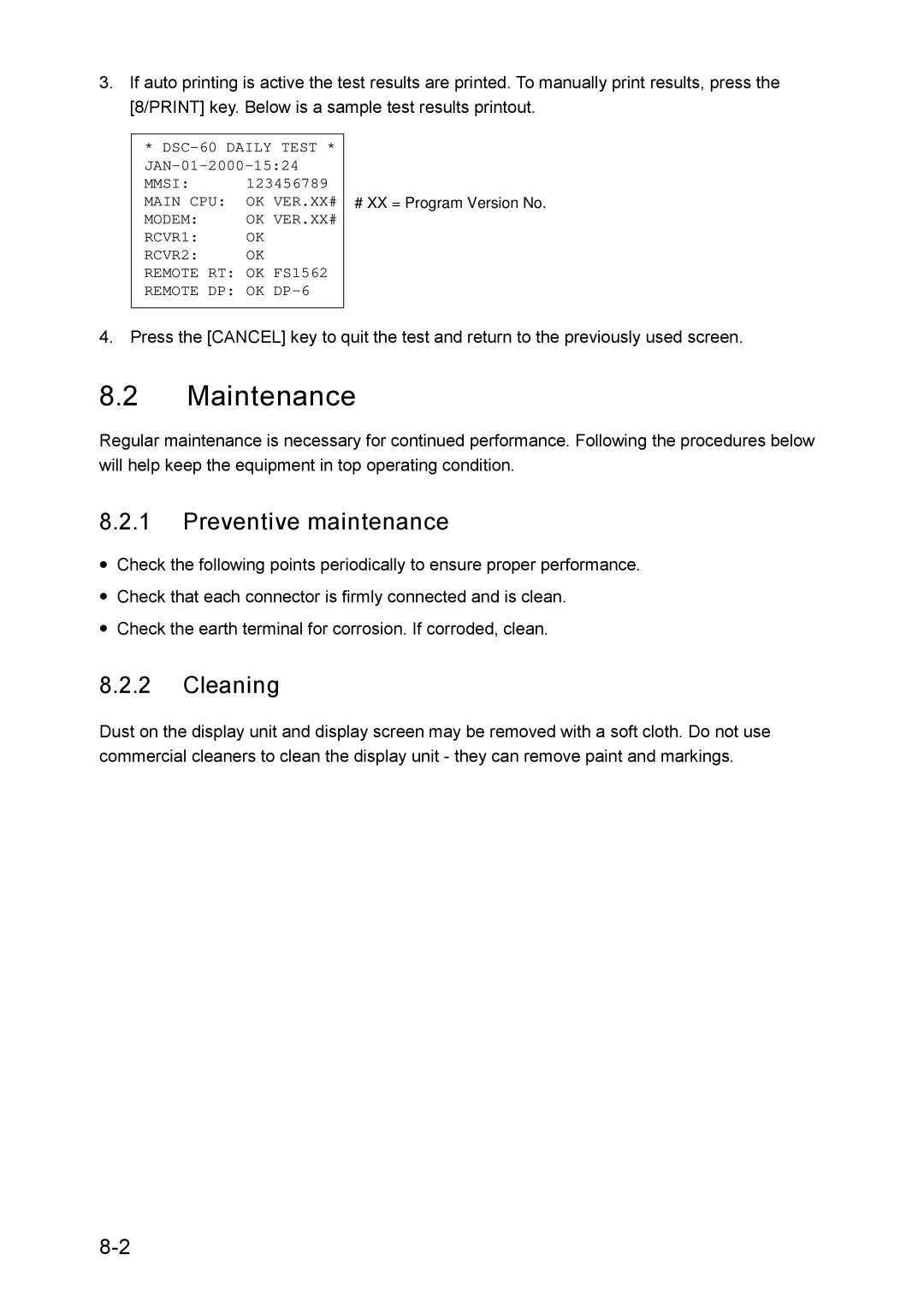 Furuno RC-1500-1T manual Maintenance, Preventive maintenance, Cleaning 