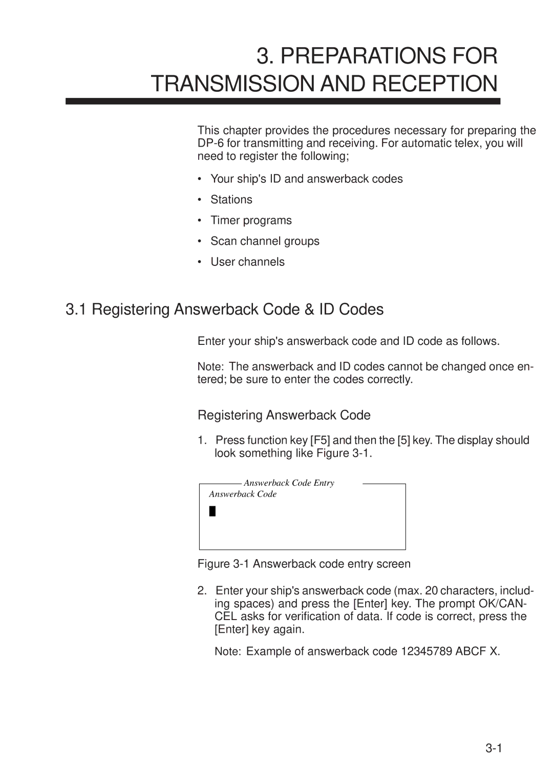 Furuno RC-1500-1T manual Registering Answerback Code & ID Codes 