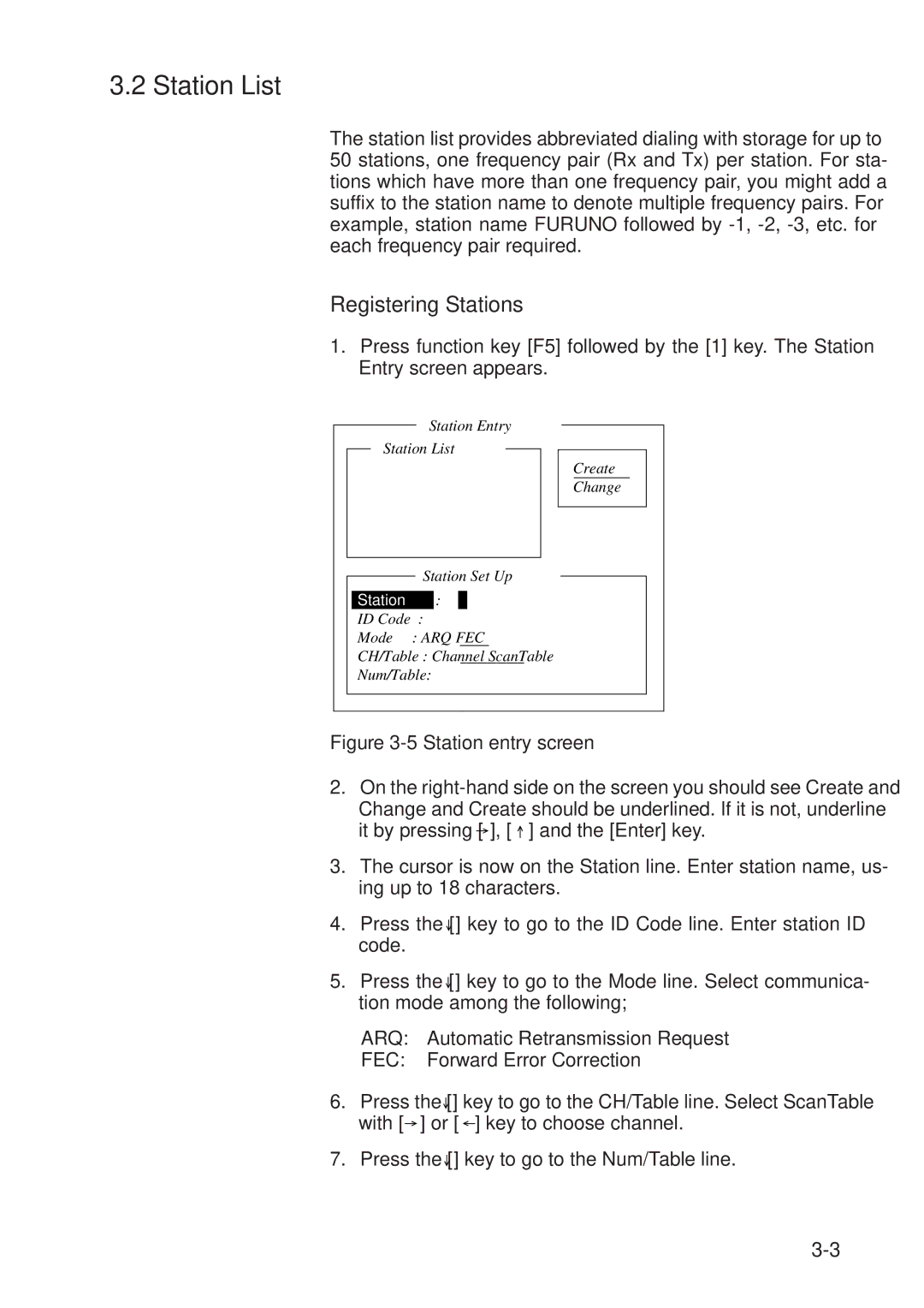 Furuno RC-1500-1T manual Station List, Registering Stations 