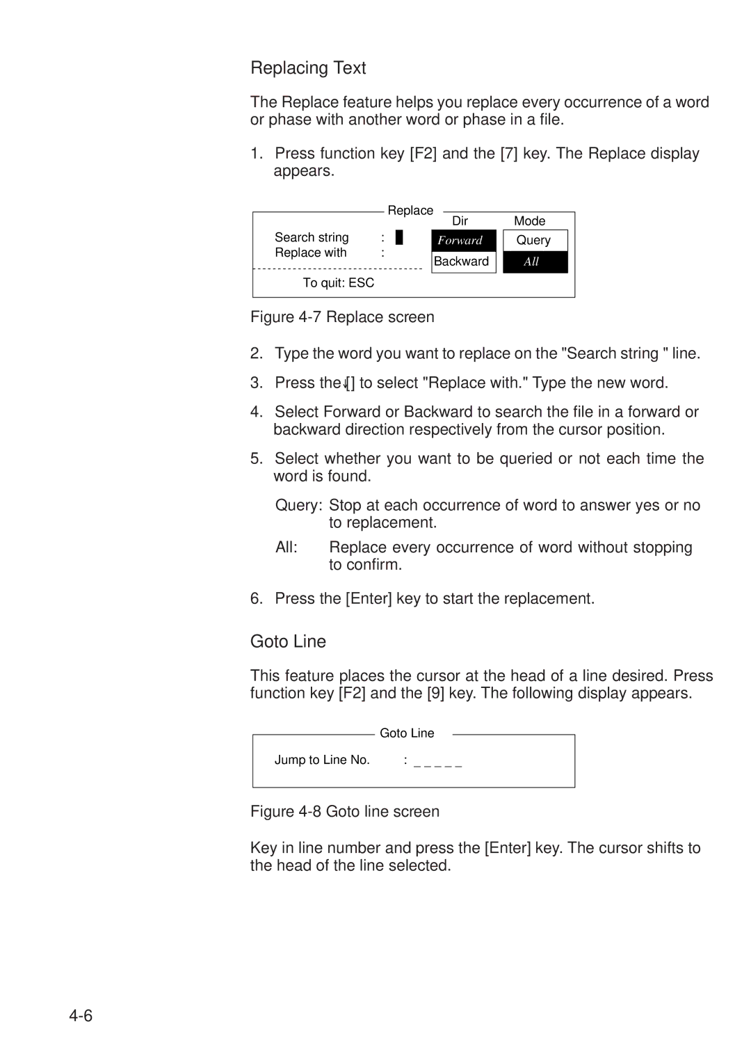 Furuno RC-1500-1T manual Replacing Text, Goto Line 