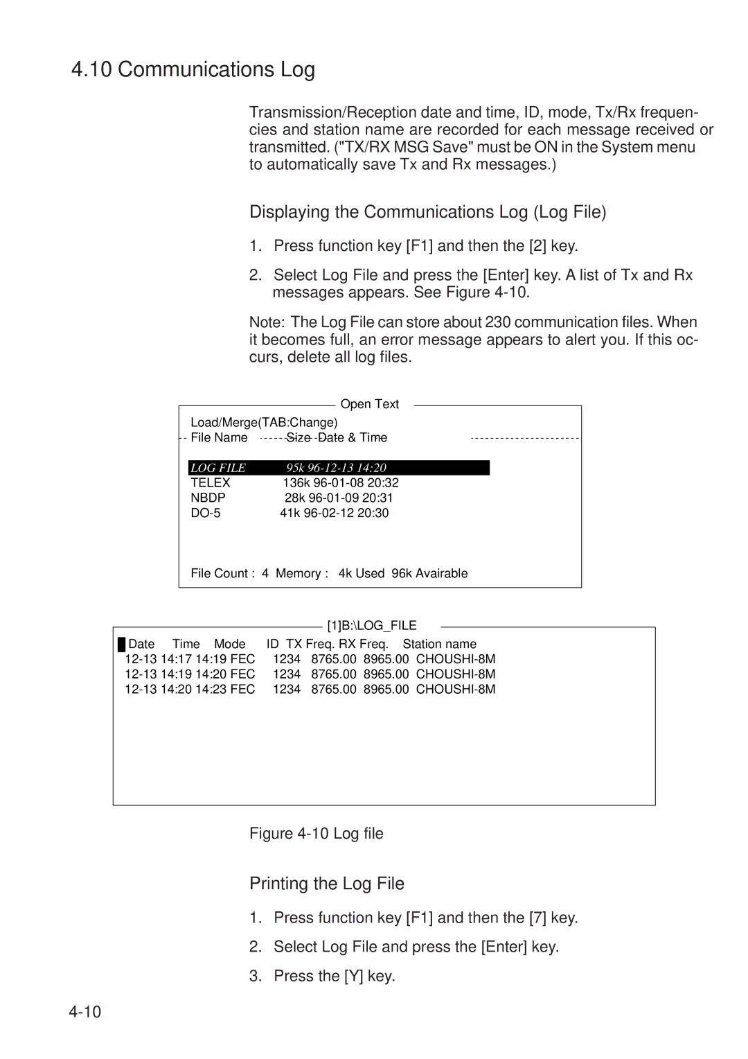 Furuno RC-1500-1T manual Displaying the Communications Log Log File, Printing the Log File 