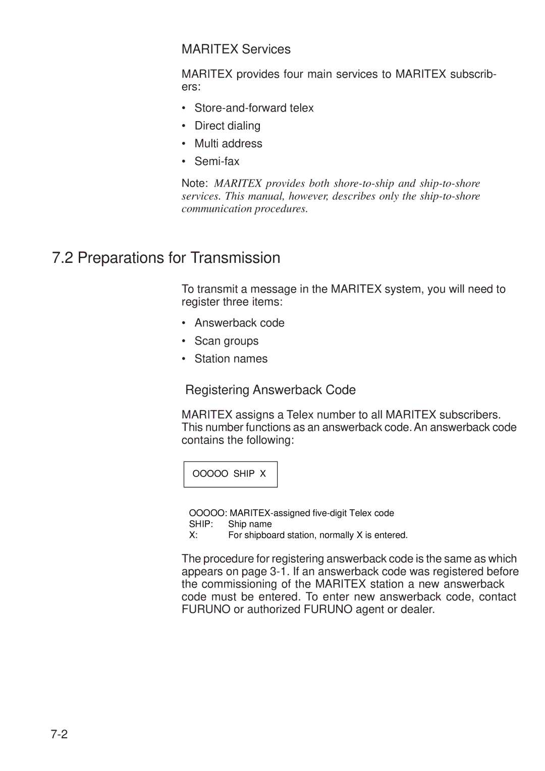 Furuno RC-1500-1T manual Preparations for Transmission, Maritex Services 