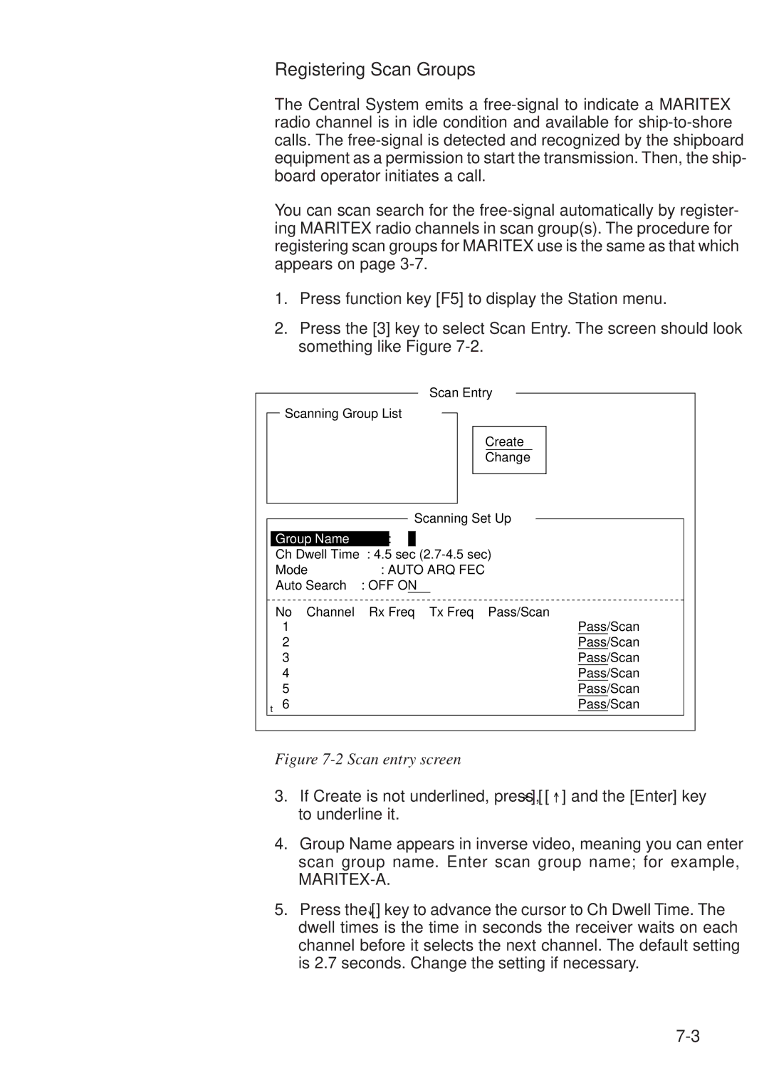 Furuno RC-1500-1T manual Registering Scan Groups, Scan entry screen 