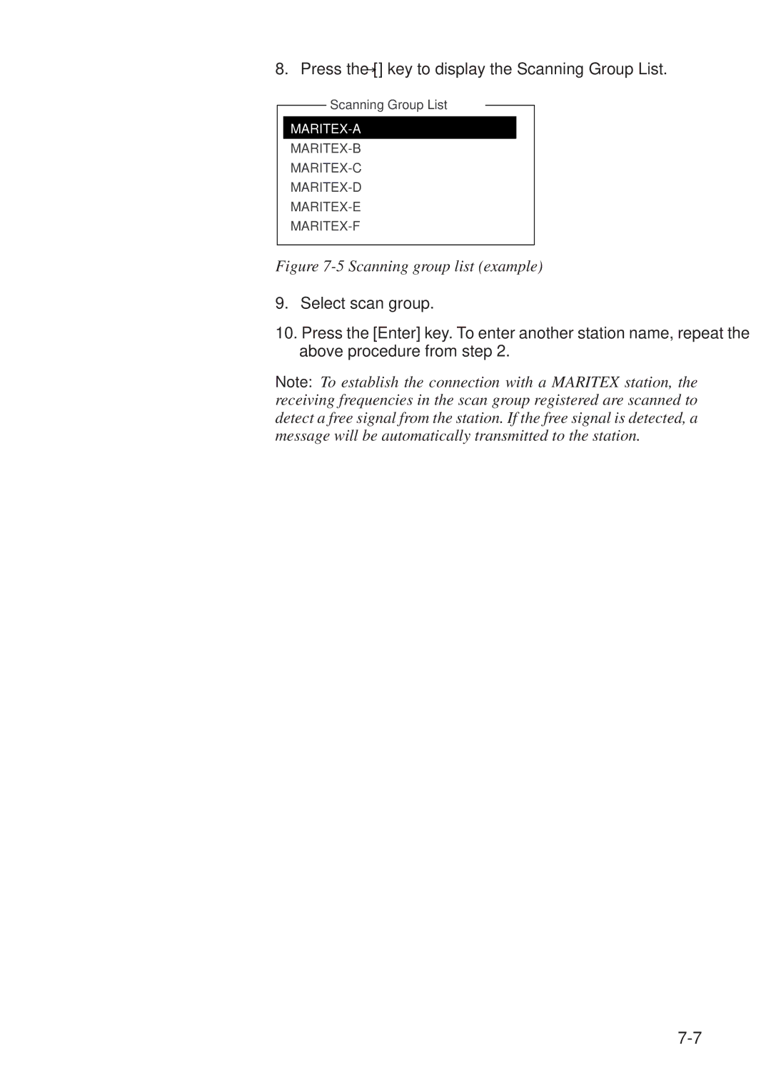 Furuno RC-1500-1T manual Scanning group list example 