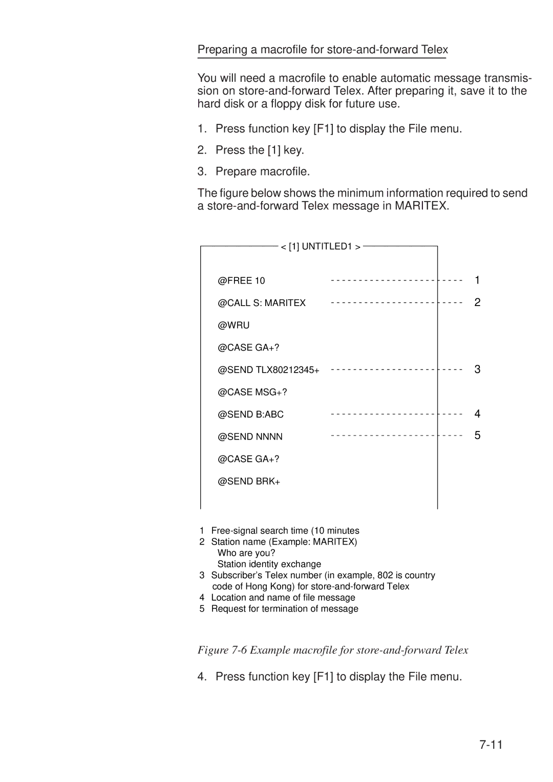 Furuno RC-1500-1T manual Preparing a macrofile for store-and-forward Telex 