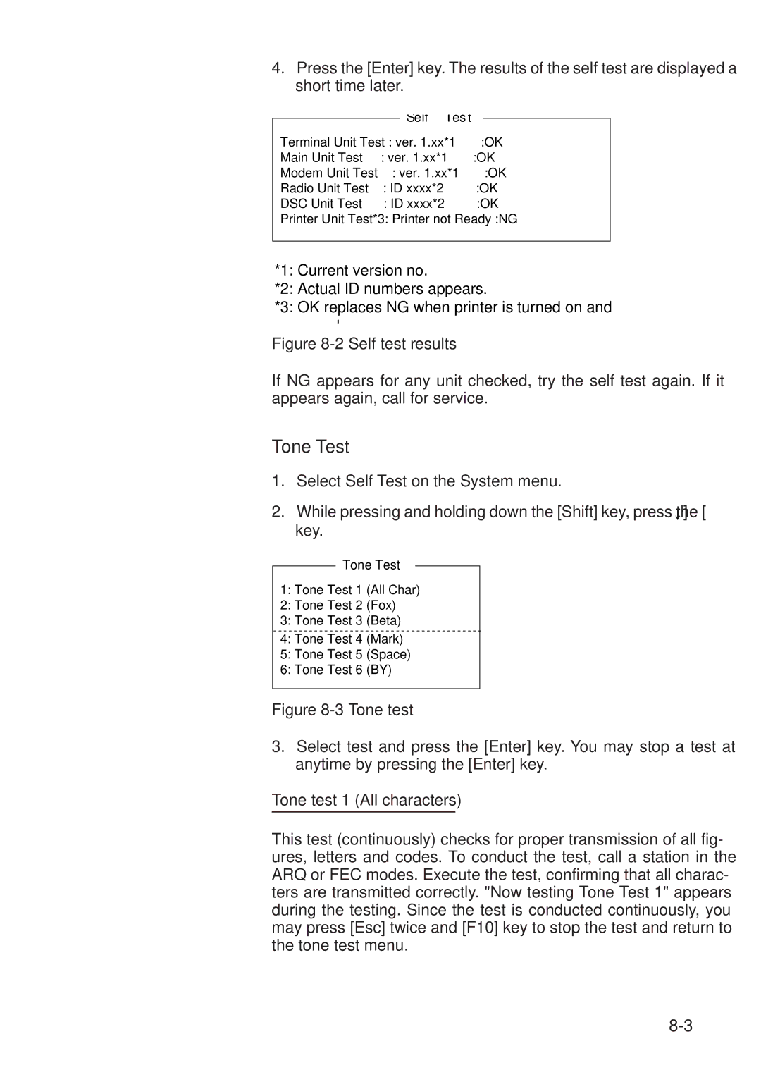 Furuno RC-1500-1T manual Tone Test, Tone test 1 All characters 