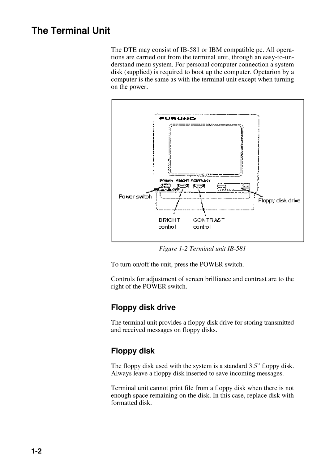 Furuno RC-1500-1T manual Terminal Unit, Floppy disk 