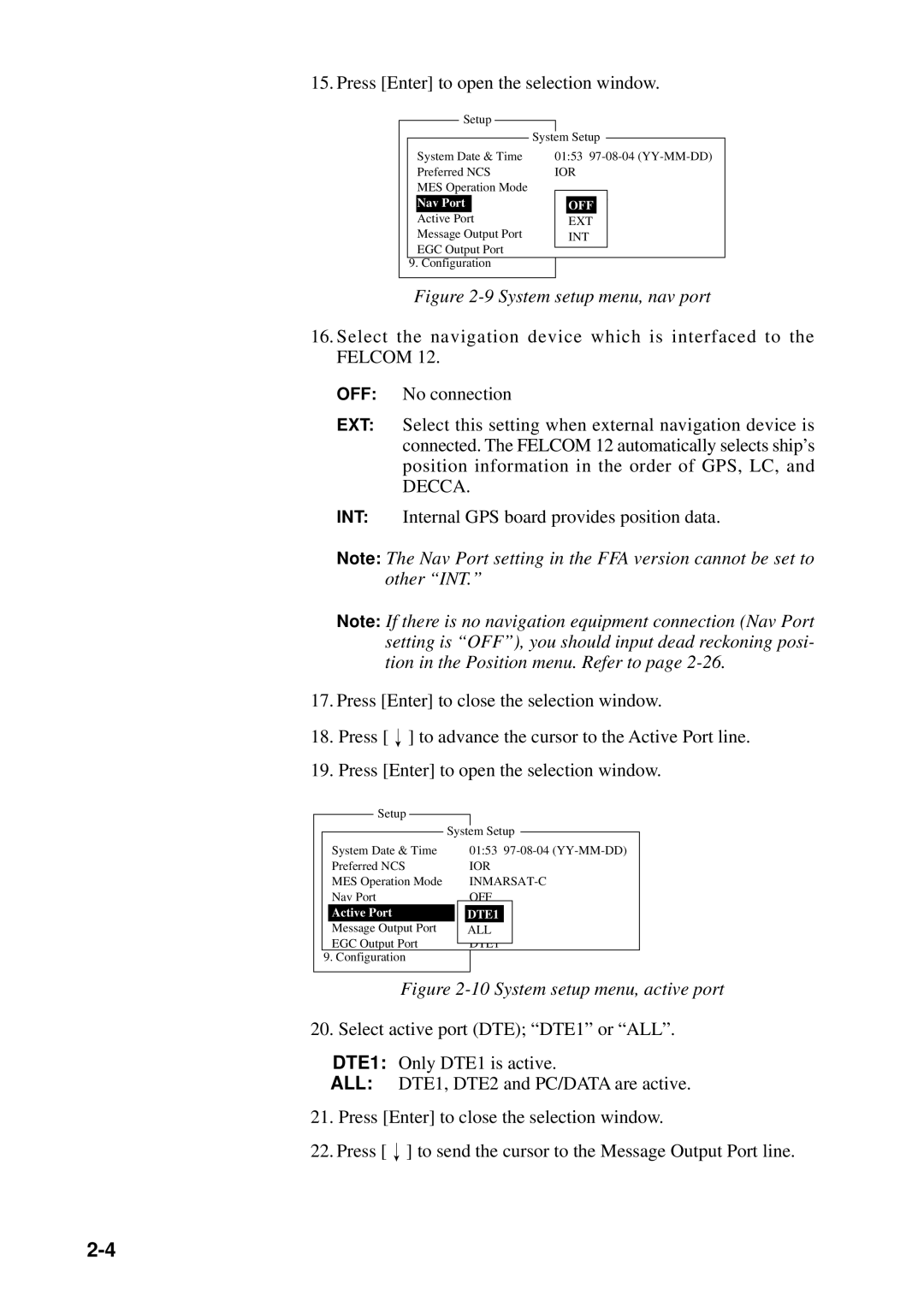 Furuno RC-1500-1T manual System setup menu, nav port 