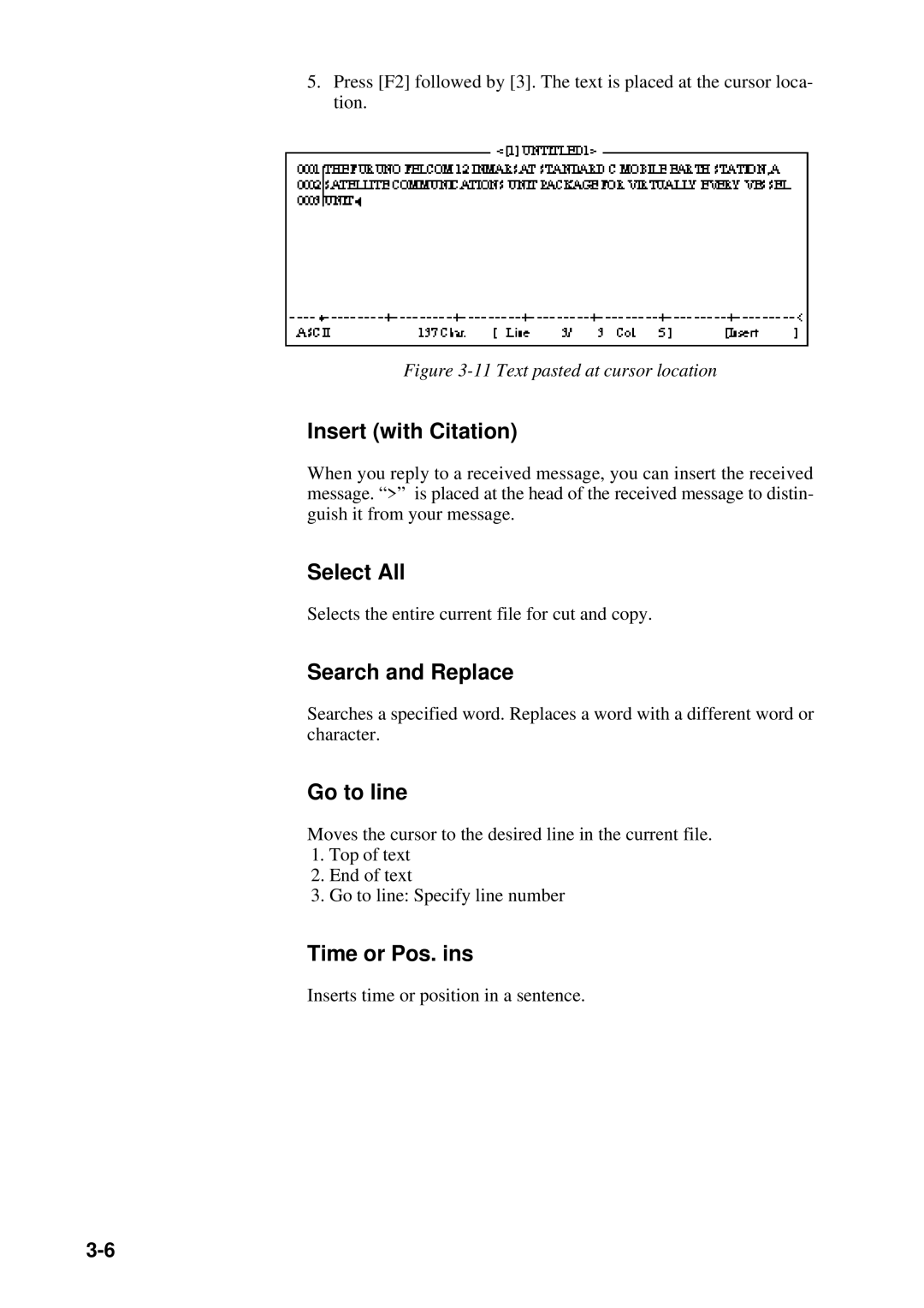 Furuno RC-1500-1T manual Insert with Citation, Search and Replace, Go to line, Time or Pos. ins 