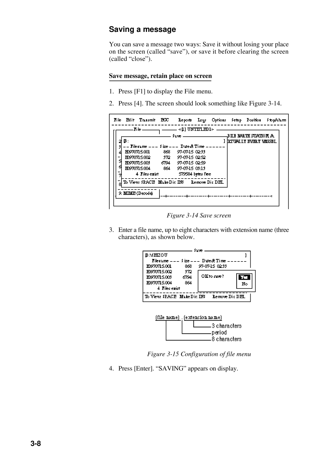 Furuno RC-1500-1T manual Saving a message, Save message, retain place on screen 