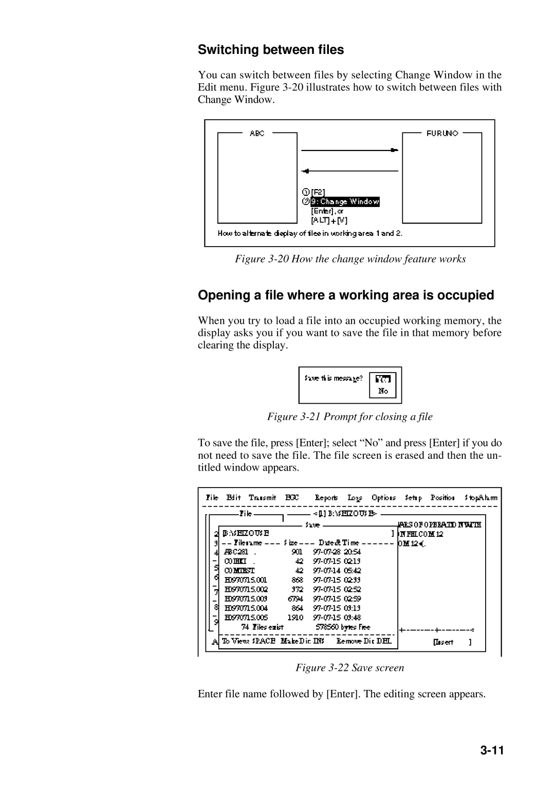 Furuno RC-1500-1T manual Opening a file where a working area is occupied, How the change window feature works 