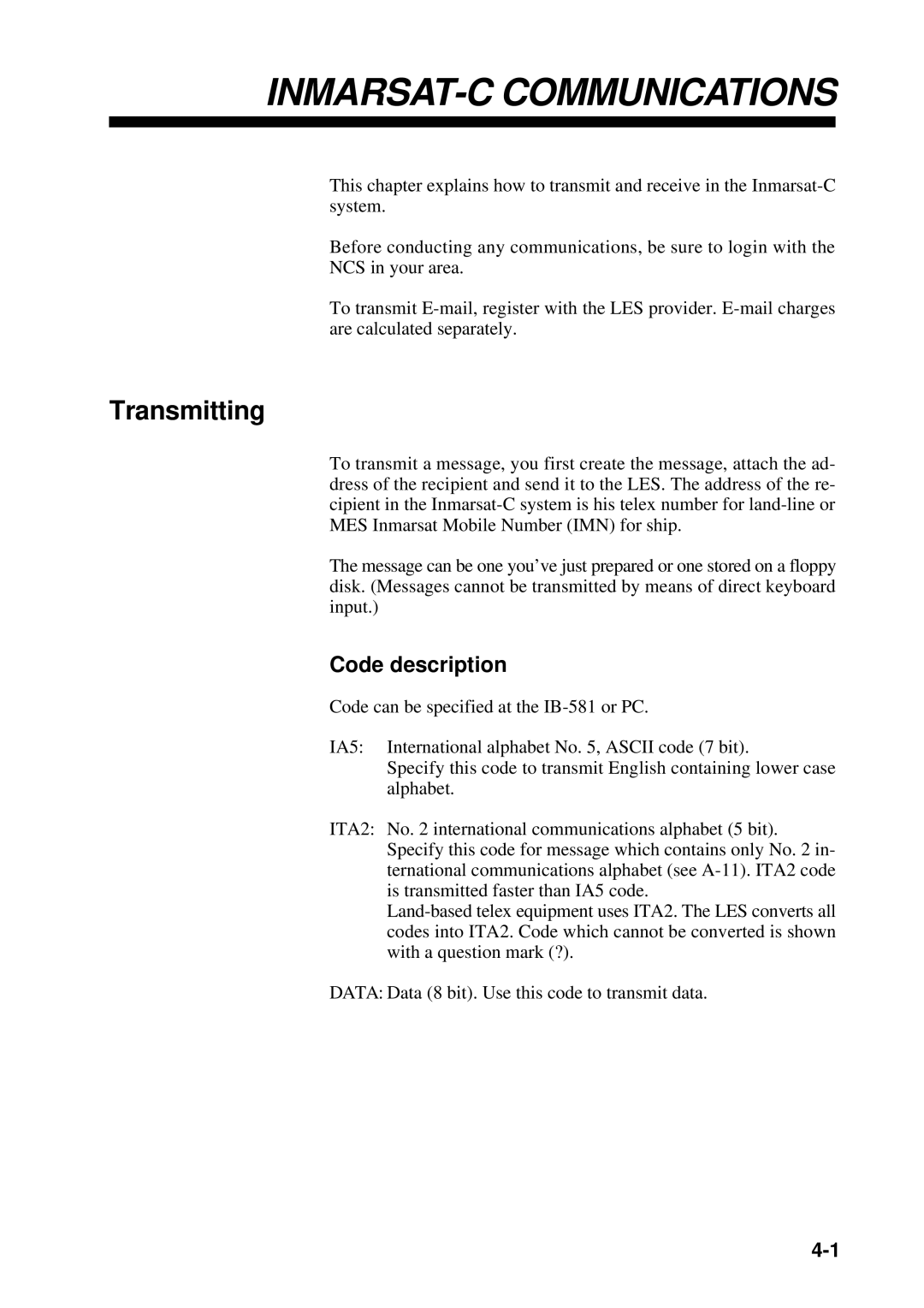 Furuno RC-1500-1T manual Transmitting, Code description 