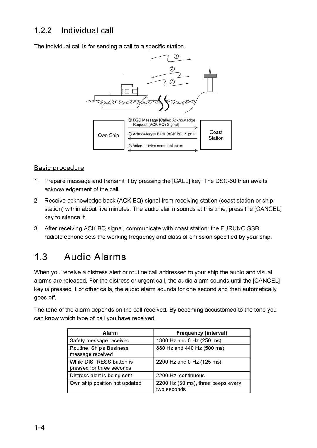 Furuno RC-1500-1T manual Audio Alarms, Individual call, Basic procedure 