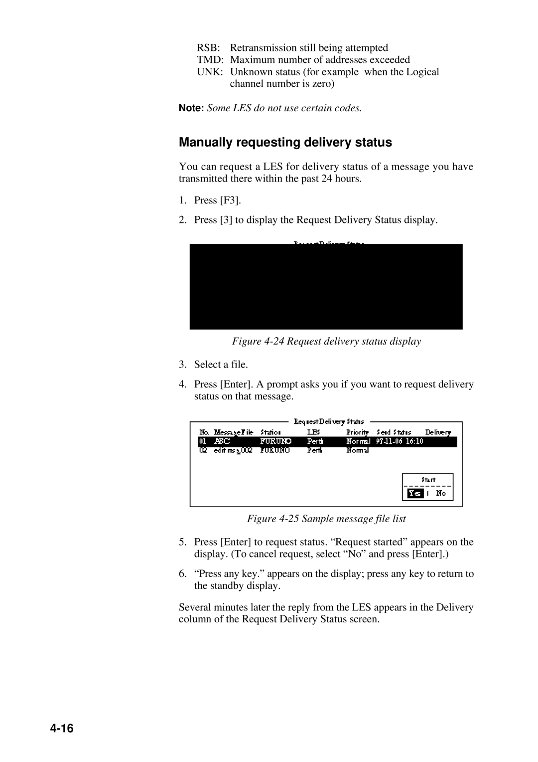 Furuno RC-1500-1T manual Manually requesting delivery status, Request delivery status display 